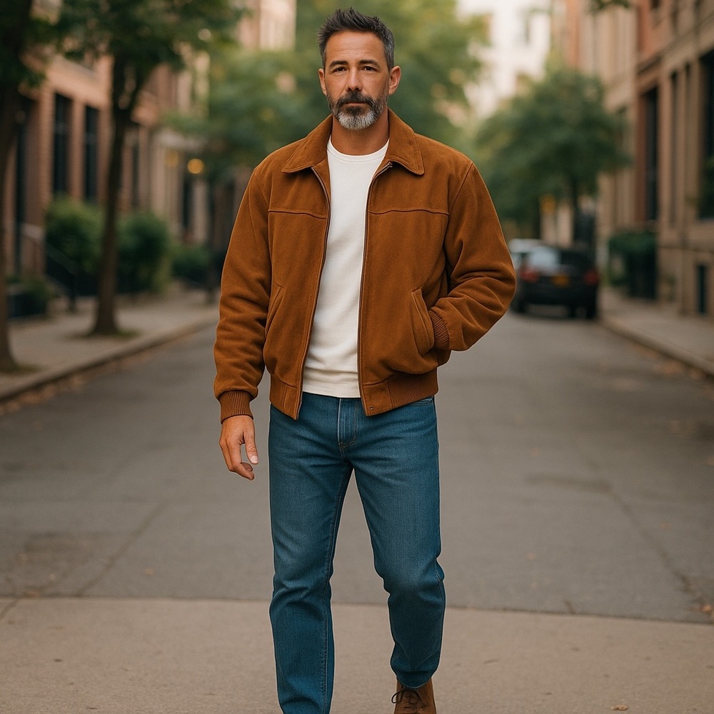 Vintage A Collezione  Faux Suede Bomber Jacket L Brown Zip Snap